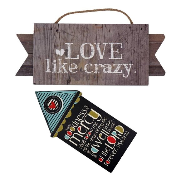 Hanging Wood Sign Lot Of 2 Love Like Crazy Psalm 23 Word Sayings Home Decor New - Picture 2 of 7